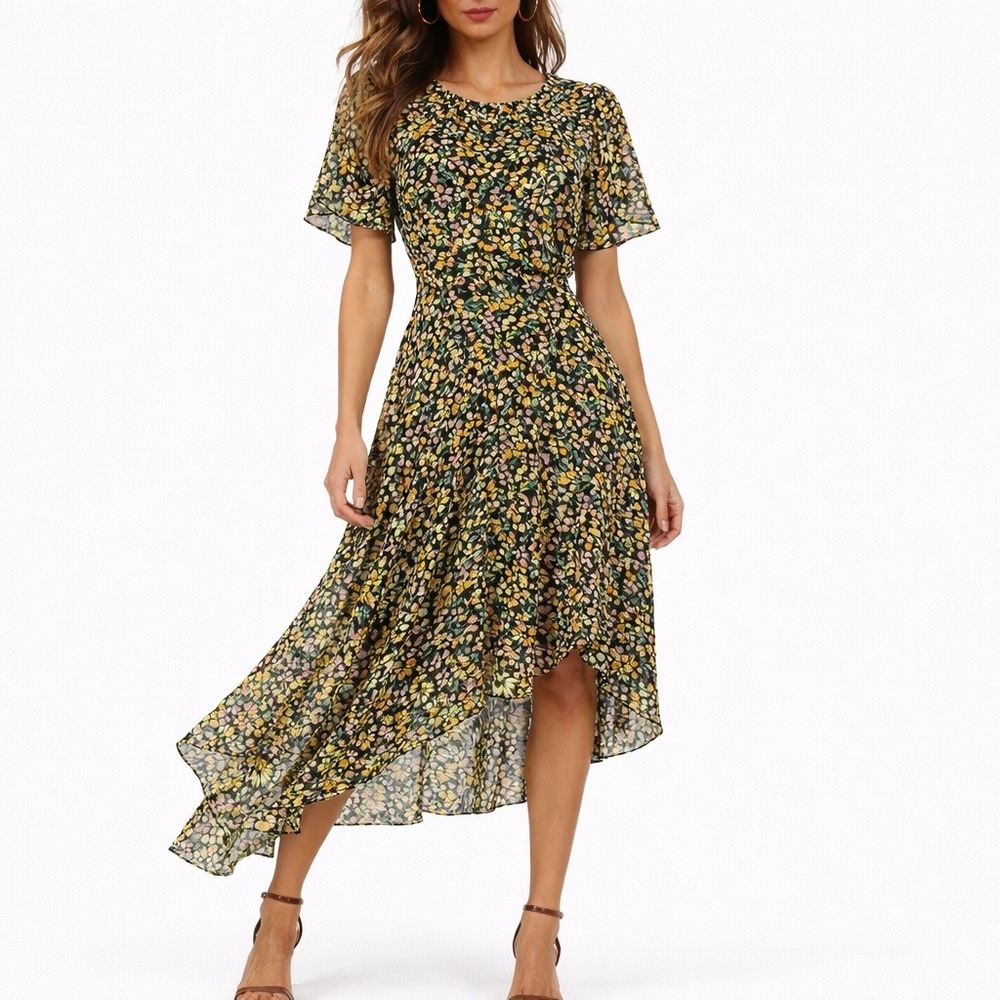 ASTR‎ The Label Flutter Sleeve Floral Asymmetrical Maxi Dress. Size XS